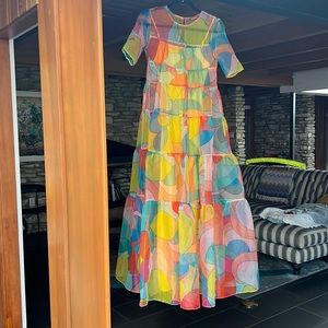 STAUD Hyacinth Patchwork Paisley A-Line Organza Dress - like new